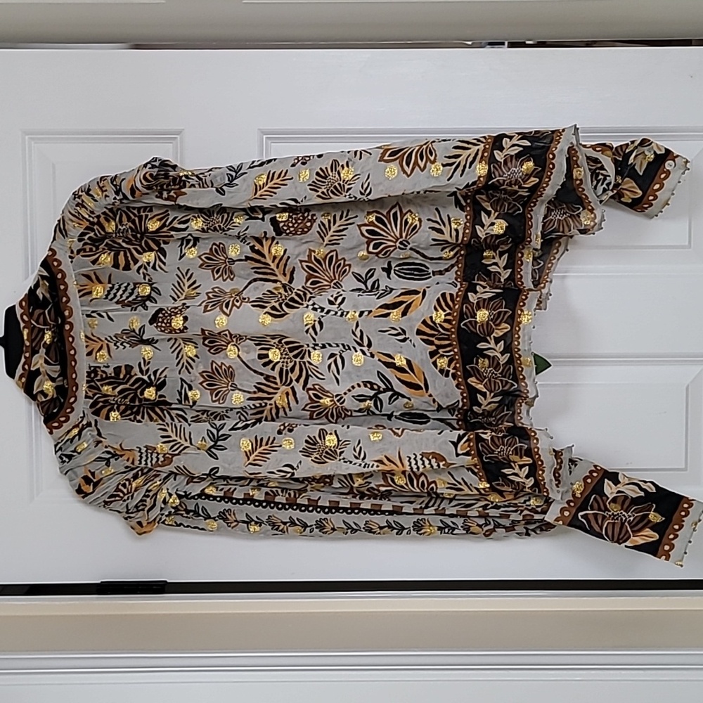 Farm Rio  Floral Tapestry Embroidered Bishop-Sleeve Blouse - Picture 5 of 10